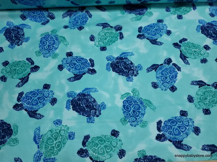 Swimming Turtles Blue Flannel Fabric Remnant - 100% Cotton - Choose Size - Soft Craft & Quilting Fabric