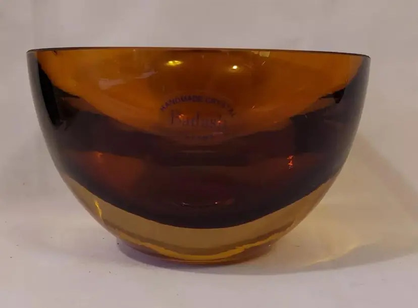 Badash Handmade Penelope Crystal Amber Glass Bowl Poland Signed