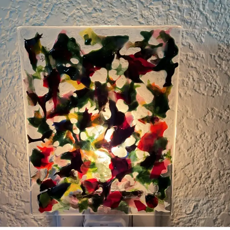 Made by Me! Fused Glass Nightlight Abstract Design with Ladybug 4" x 3” Studio Art Handmade