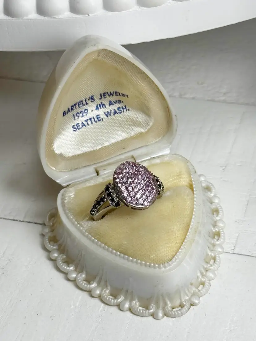 Sterling Pink Topaz & Black Tourmaline Ring size 6