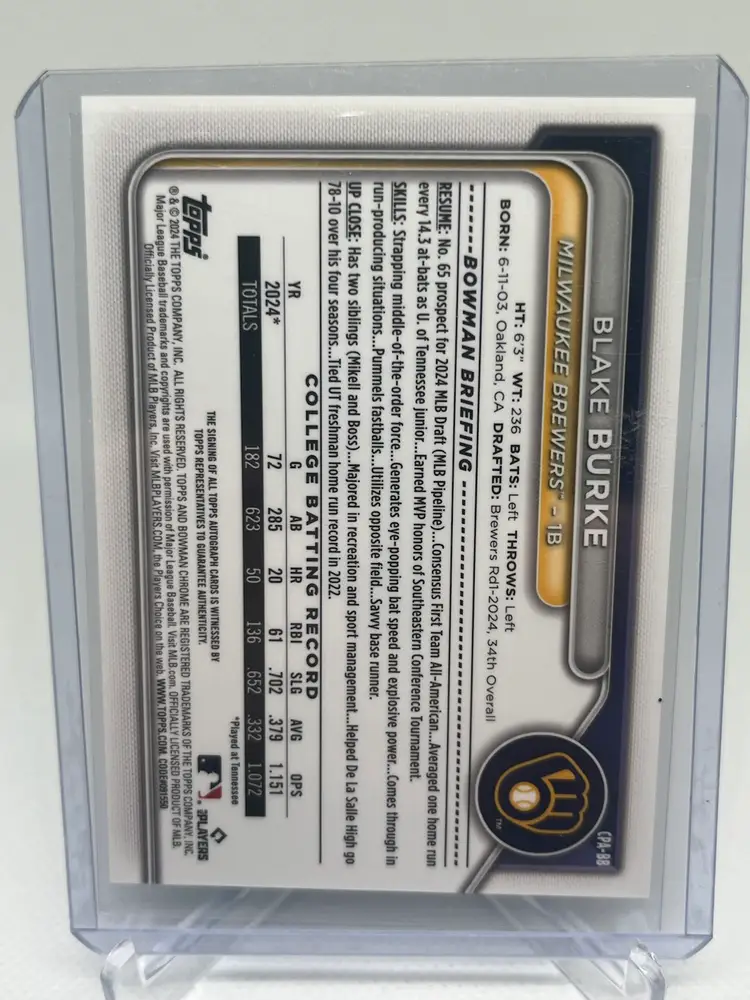 Blake Burke - 2024 Bowman Chrome Auto - Milwaukee Brewers