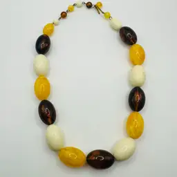 Vintage Western Germany Brown Cream Gold Chunky Bead Necklace