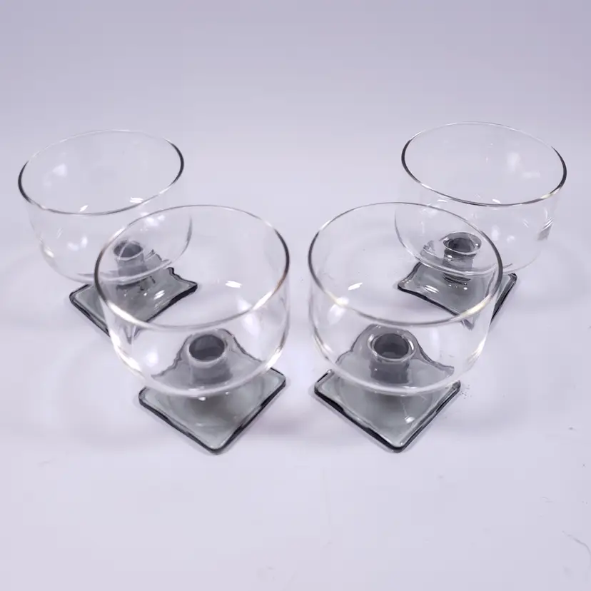 Vintage MCM FEDERAL GLASS Nordic Midnight Smoke Square Foot Cocktail GLASS SET