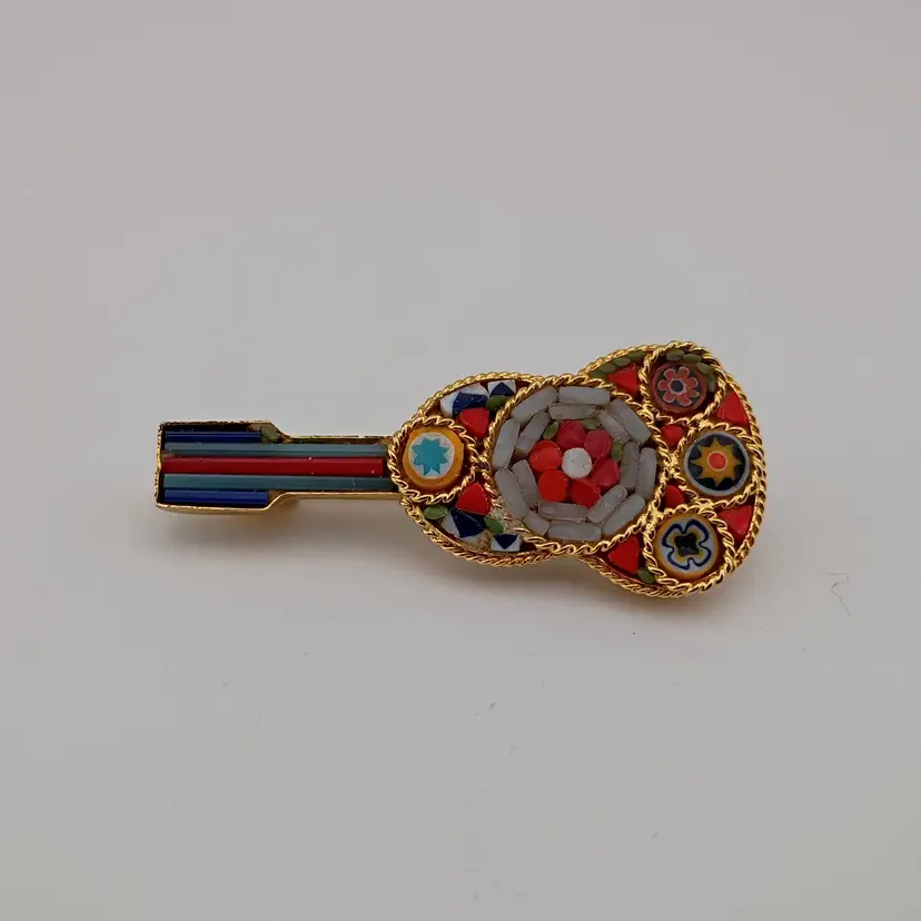 Guitar micromosaic brooch
