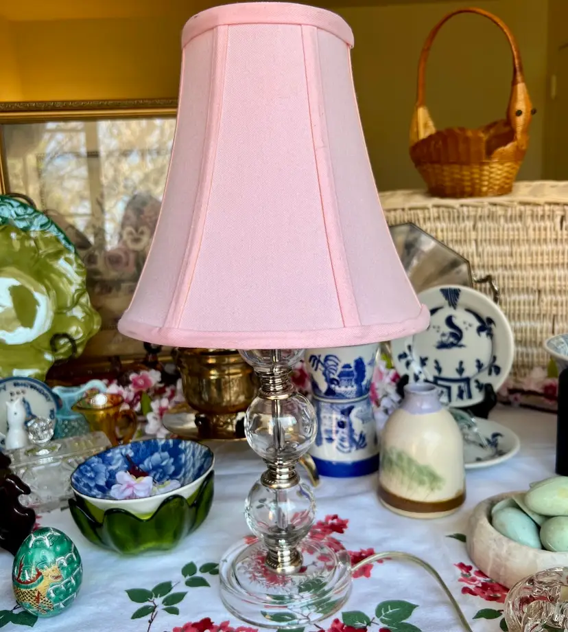 Vintage Glass Lamp With Glass Balls Daisy Engraved Silver tone Hardware Rewired Includes Shade (optional) 13”