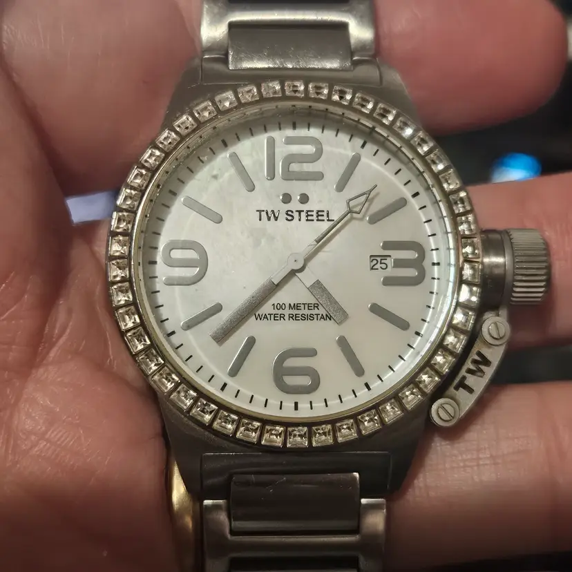 TW Steel TW630 100M Stainless Steel Watch White Dial Crystal Bezel