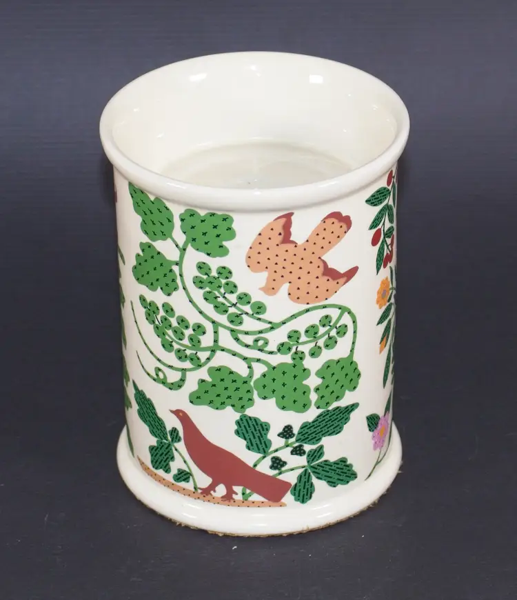 Vintage Museum of American Folk Art Candle Holder Porcelain Pillar Taper Applique Quilt 5" Tall