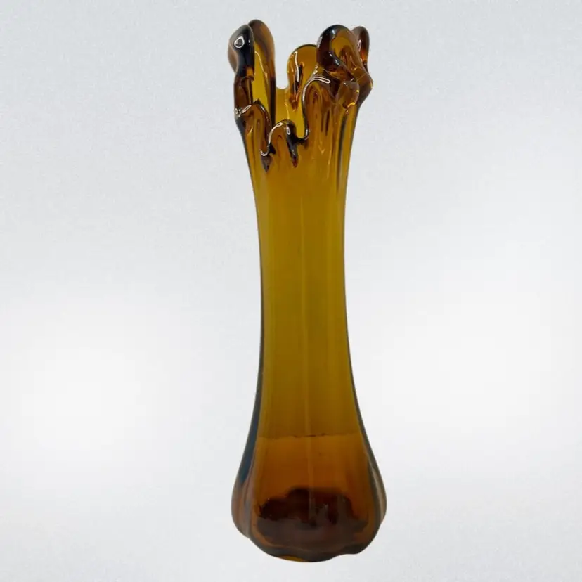 Vintage Amber Swung Glass Vase - MCM Retro Decor READ
11”