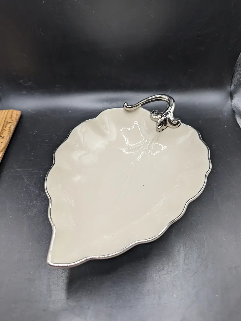 Lenox Woodleaf Platinum Collection Leaf Shaped Dish USA 7.5" Vintage