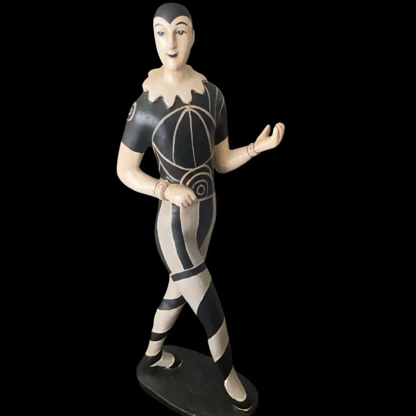 Art Deco Vintage16” Wood Harlequin Statue