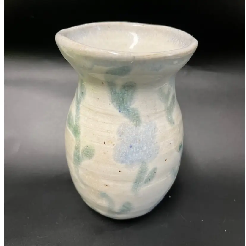 16. Lovely Studio Art Pottery- Vase- Blue/Gray Florals- Signed N. N. - 5.5” Tall- Vintage