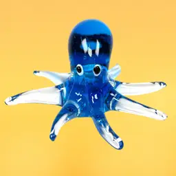 Blue Octopus 🐙 Art Glass Figurine. Glass Eyeballs 👀. 4-1/2” L x 2-1/2” H.