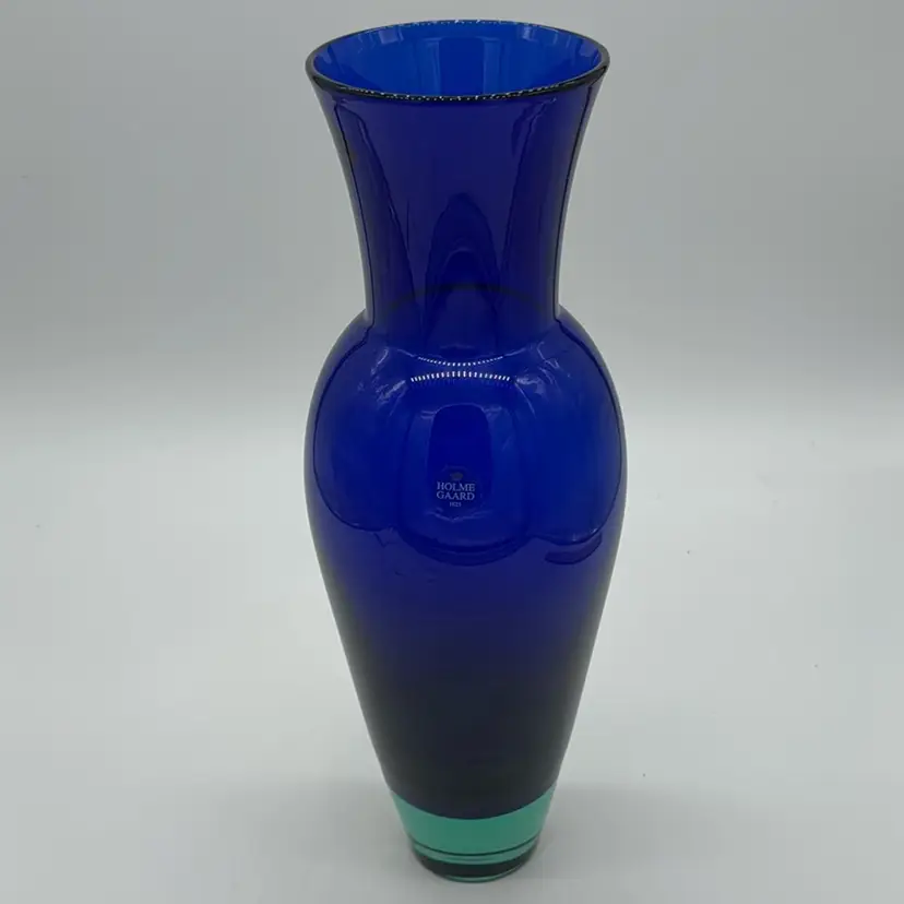Vase Royal Copenhagen Tall Cobalt Crystal Teal Base Denmark 1950s - 15”H