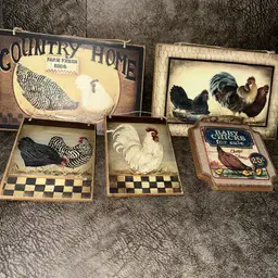 Lot of 5 Rooster Chicken wood wall hangings