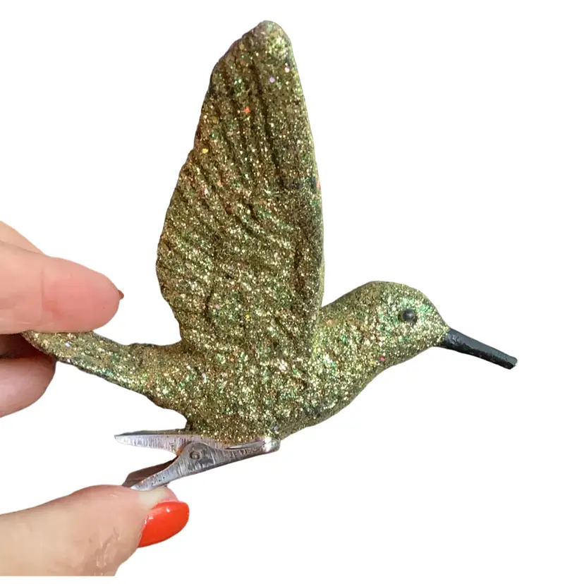 Vintage Clip-on Glitter Hummingbird