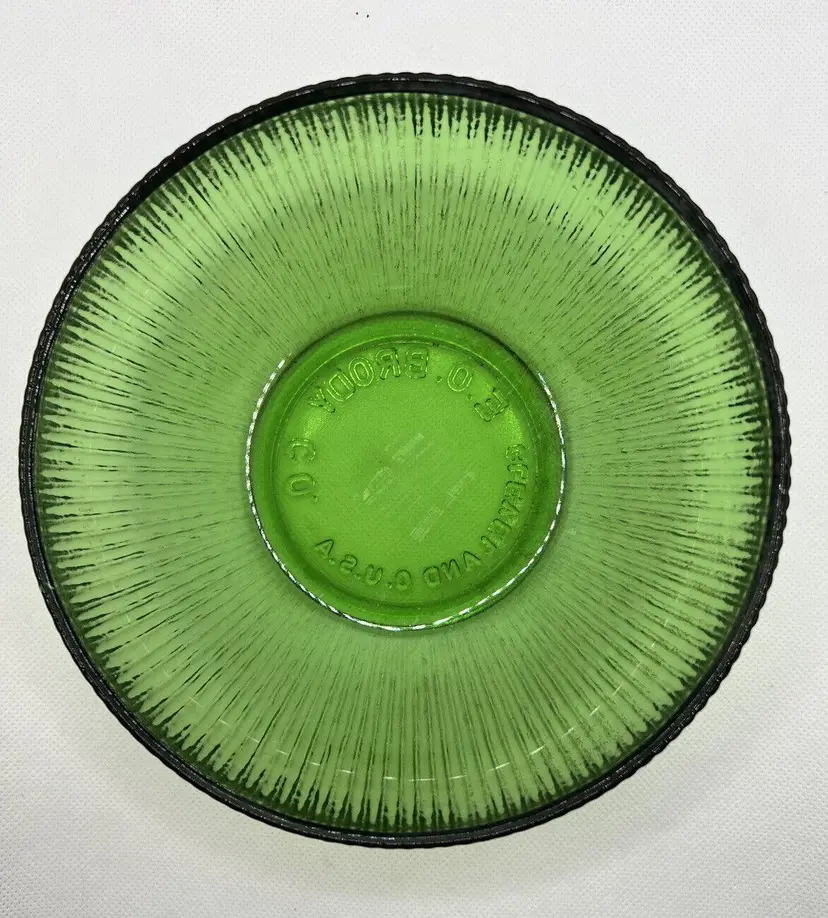 Vintage E.O. Brody Co. USA Glass Green Ribbed Bowl 6” Candy Dish Cleveland