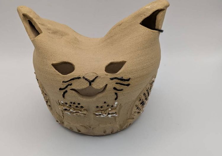 CAT! Vintage Authentic Native Handicraft From Alaska- Cat Pottery Signed Paul Gregory, Jr.