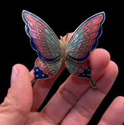 Enamel Multicolor Gold Tone Butterfly Brooch