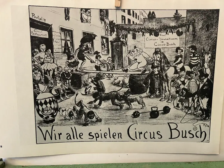 Circus Poster Vintage Ephemera. German Busch Circus. 16x11." 1970s By Artist: Heinrich Zille