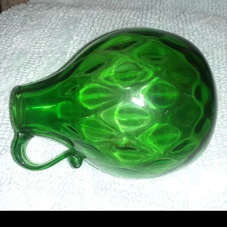 Vintage Empoli Optic Diamond Thumbprint Glass Green Hand Blown Pitcher