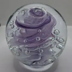 Vintage Robert Hamon Purples & Pinks & White Swirl Structure Paperweight