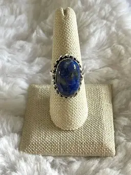 Southwestern Large Oval Blue Lapis Ring Size 8.25