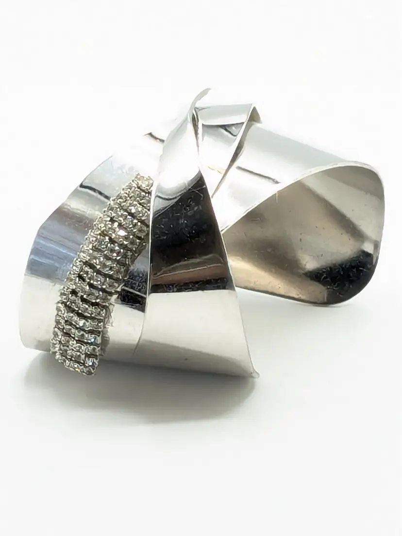 Silver Tone Rhinestone Twisted Cuff Bracelet