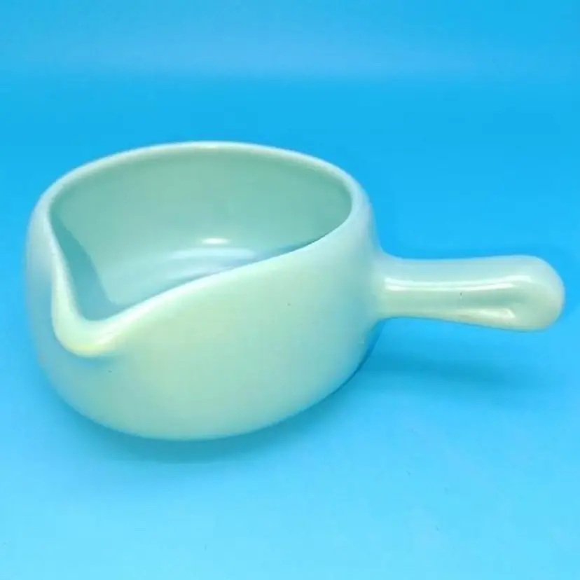 Vintage MCM Mint Green Smooth Finish Sauce Dish with Demitasse stick handle