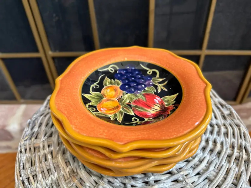 Raymond Waites Tuscan Valley Plates – Set of 6 – Certified International Hand-Painted Fruit Salad/Dessert Plates