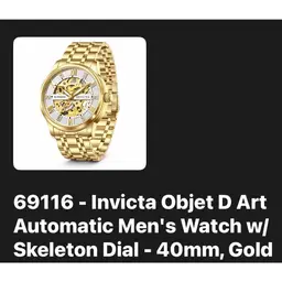 Invicta Objet D Art
Automatic Men's Watch w/
Skeleton Dial - 40mm, Gold