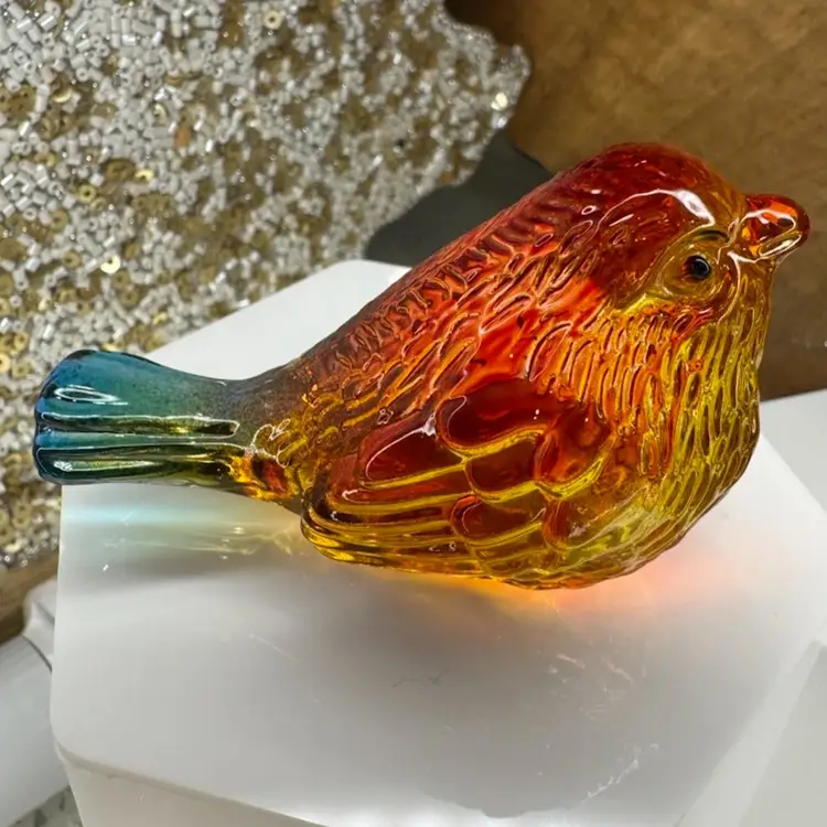 One Mini Colorful Crystal Bird Figurine - 3'' inches
