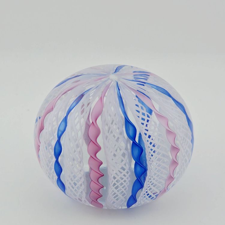 Vintage Twisted Latticino Multicolored Art Glass Paperweight