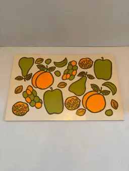 Vintage Lot of 4 Vinyl Placemats with Fruit Themed w/ Cork Backing Rectangle