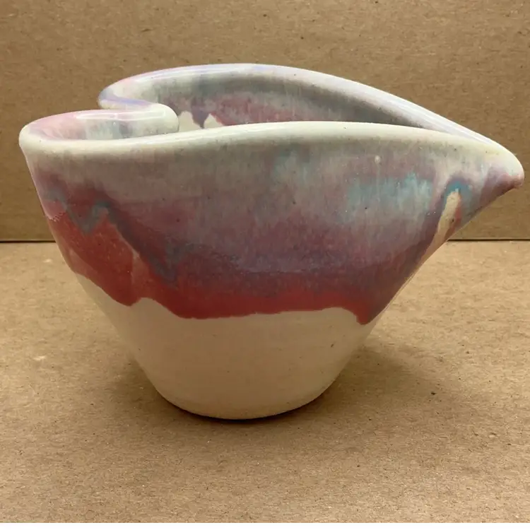 POW3 Studio Pottery Drip Glaze Heart Bowl Trinket Dish 3” x 4.75” Signed