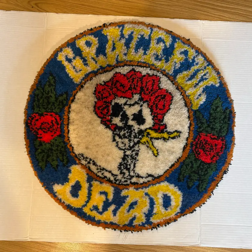 Handmade Grateful Dead Skull And Roses Latch Hook Hanging Rug