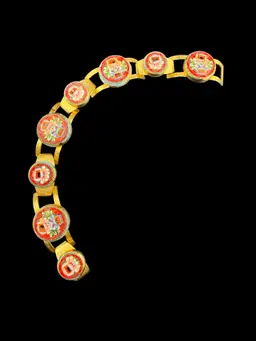 Circle Panel Micro Mosaic Gold Tone Linked Bracelet 8"