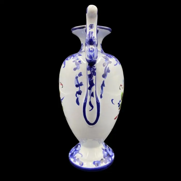 Vestal Alcobaca Ceramic Vase, Portugal, Light Blue w/Florals, #740, 9"