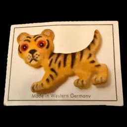 Western Germany Flocked Tiger Brooch 2”