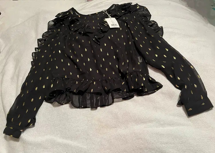 Free Generation LA NWT Size Small Black & Gold Sheer Blouse