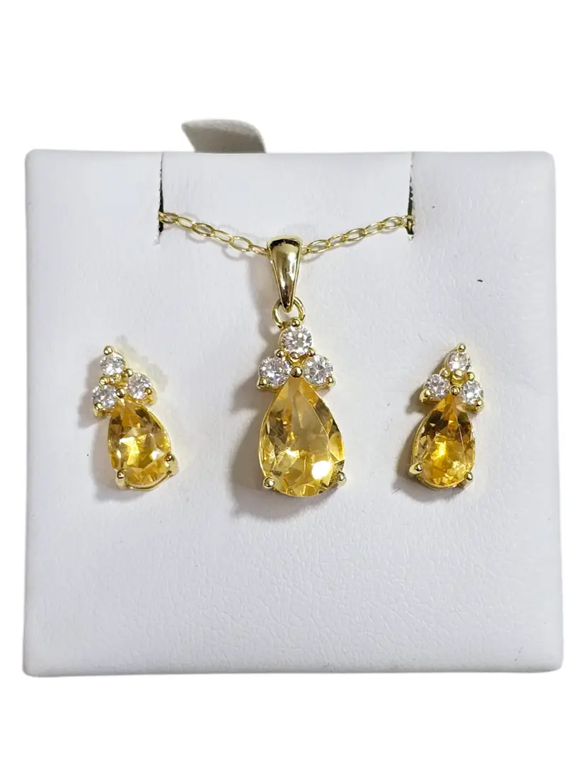 NWT Pear-Shaped Citrine Pendant & Earrings Set 14k Yellow Gold Over Sterling Silver