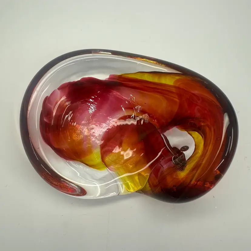 Small Art Glass Dish Red Pink