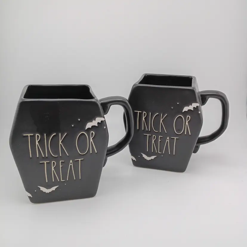 Pair of Rae Dunn Trick or Treat coffin mugs