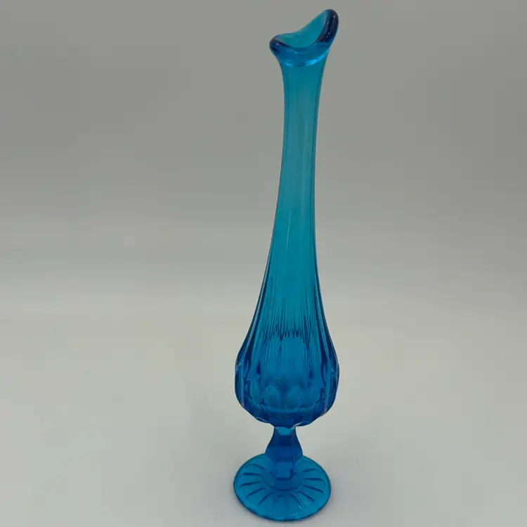 Vintage Cobalt Peacock Swung Thumbprint Pedestal Bud Vase