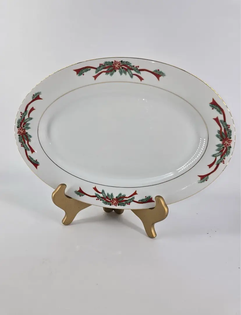 Poinsettia and Ribbons Holiday Platter - VTG