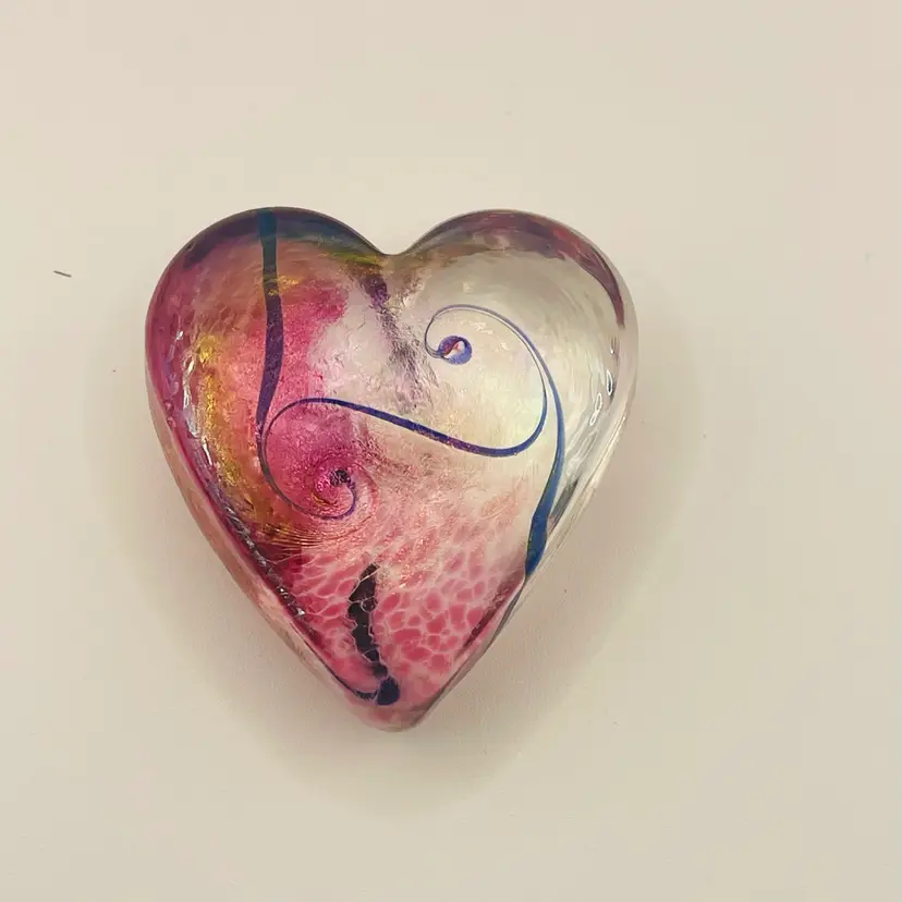 Vintage, Robert Held Art Glass Iridescent Heart Paperweight