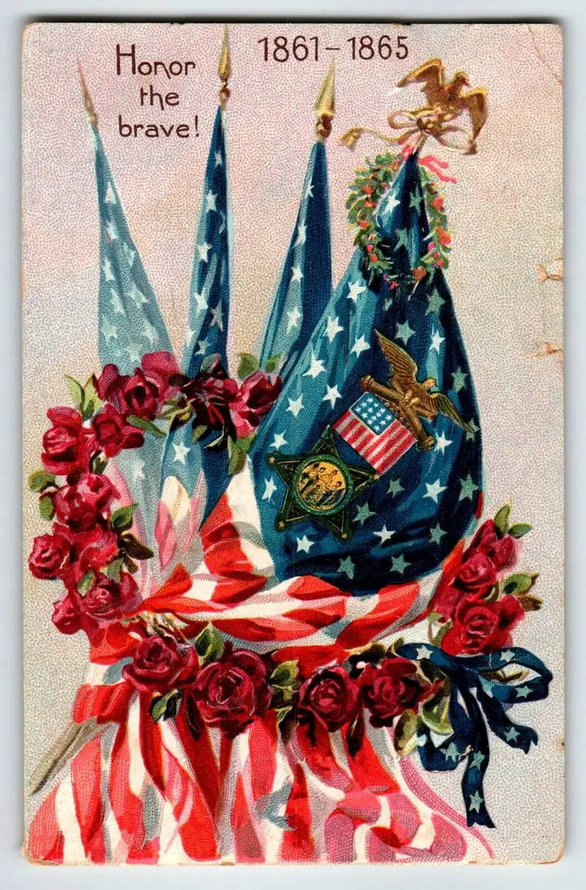 Memorial Decoration Day Postcard Flags Eagle Veterans Army Roses 107 Tuck 1908