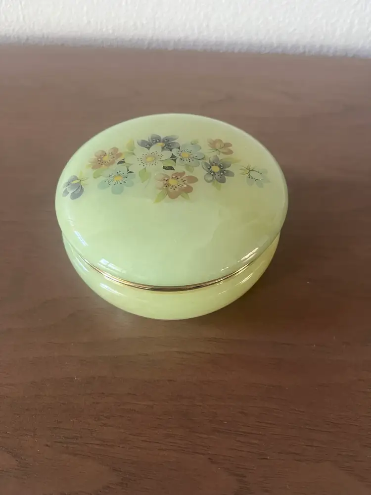 Vintage Keepsake Alabaster Trinket Box Himark Italy Floral