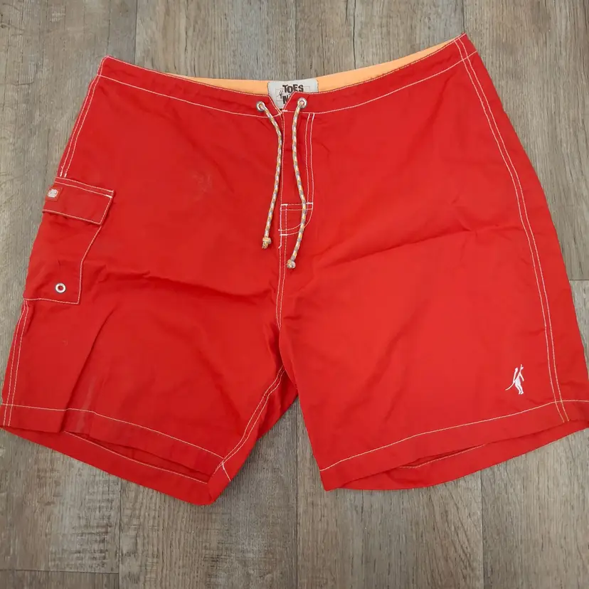 Toes On The Nose Red Swim Mens Size 36 With Pocket Drawstring Board Shorts