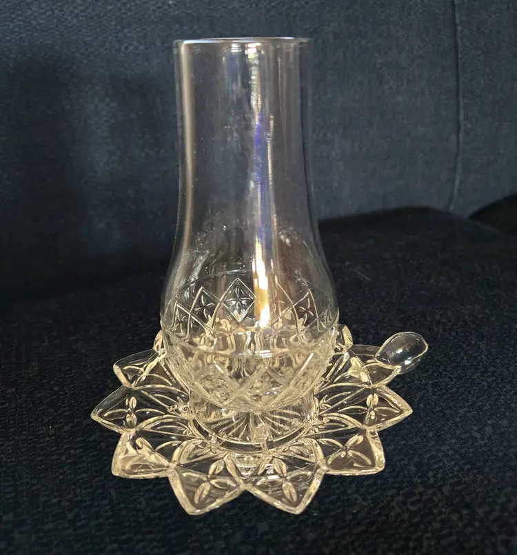 Vintage Federal Glass Clear Pressed Miniature Hurricane Candle -Fairy Lamp