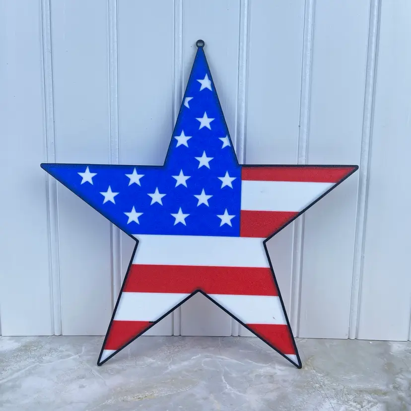 USA Flag Star Wall Art. 3D Printed Wall, Patriotic Decor, Red White and Blue
